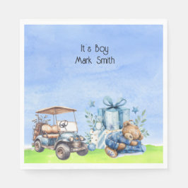 ゴルフのテディベア赤ちゃんシャワーの少年 スタンダードランチョンナプキン