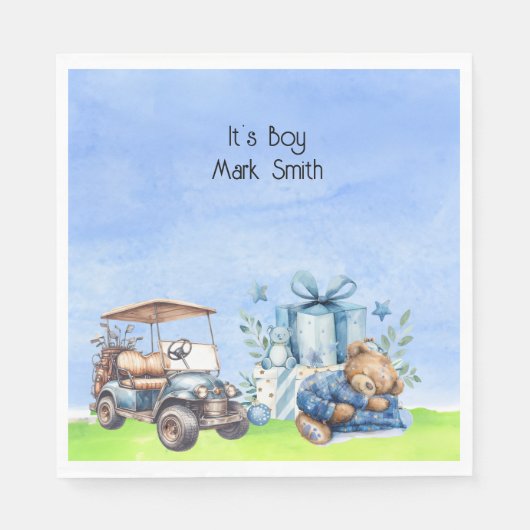 ゴルフのテディベア赤ちゃんシャワーの少年 スタンダードランチョンナプキン (正面)