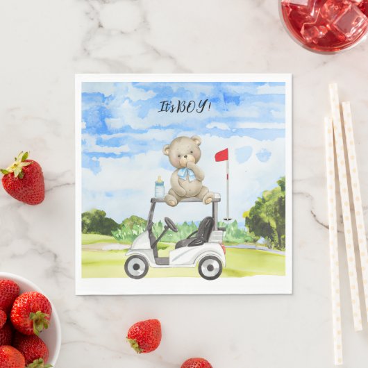 ゴルフのテディベア赤ちゃんシャワーの少年 スタンダードランチョンナプキン (インサイチュ)