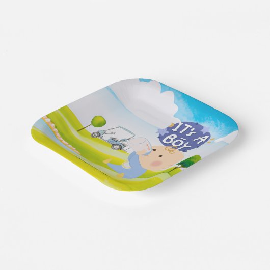ゴルフのテディベア赤ちゃんシャワーの少年 ペーパープレート (傾斜あり)