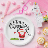 ゴルフのフラッグでサンタゴルファーとゴルフクリスマスプレゼント ペーパープレート (パーティー)