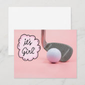 ゴルフのベビーガールそれがピンクの背景の女の子 招待状 (正面/裏面)