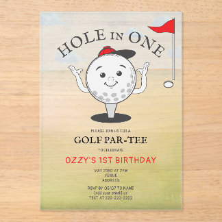 ゴルフのホールインワン 1歳の誕生日パーティー アクリル招待状