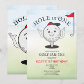 ゴルフのホールインワン 1歳の誕生日パーティー 招待状 (正面/裏面)