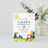 ゴルフのボーイゴルフのスイングバイフォーアパルティー誕生日 ポストカード (スタンド正面)