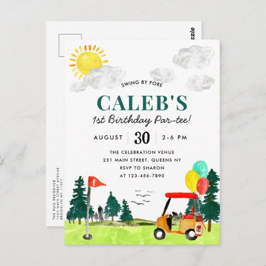 ゴルフのボーイゴルフのスイングバイフォーアパルティー誕生日 ポストカード (正面/裏面)