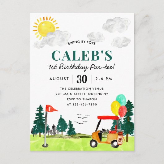ゴルフのボーイゴルフのスイングバイフォーアパルティー誕生日 ポストカード (正面)