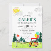 ゴルフのボーイゴルフのスイングバイフォーアパルティー誕生日 招待状 (正面)