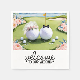 ゴルフのボール新郎新婦ようこそ私たち結婚の スタンダードカクテルナプキン