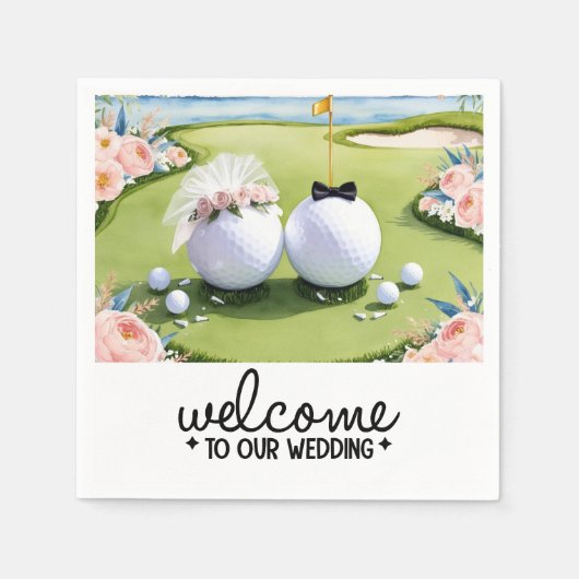 ゴルフのボール新郎新婦ようこそ私たち結婚の スタンダードカクテルナプキン (正面)