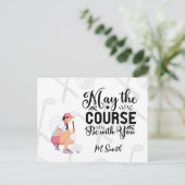 ゴルフの女性の挨拶とおもしろい引用文 ポストカード (スタンド正面)