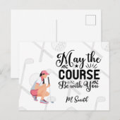 ゴルフの女性の挨拶とおもしろい引用文 ポストカード (正面/裏面)