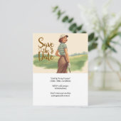 ゴルフの女性ゴルファーがグリーンでプレーしている様子 ポストカード (スタンド正面)