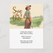 ゴルフの女性ゴルファーがグリーンでプレーしている様子 ポストカード (正面)