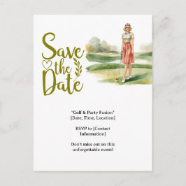 ゴルフの女性ゴルファーがグリーンでプレーしている様子 ポストカード