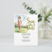 ゴルフの女性ゴルファーがグリーンでプレーしている様子 ポストカード (スタンド正面)