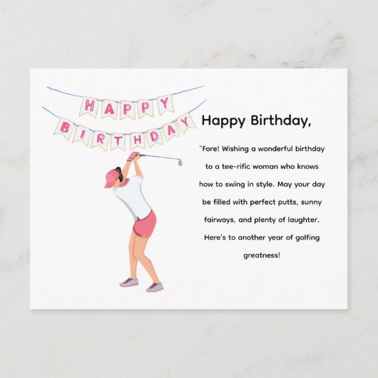 ゴルフの女性ゴルファーはゴルフをしています ポストカード (正面)