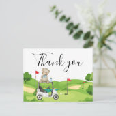 ゴルフの子供のためのサンキューカード男の赤ちゃんテディベア ポストカード (スタンド正面)