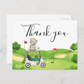 ゴルフの子供のためのサンキューカード男の赤ちゃんテディベア ポストカード (正面/裏面)