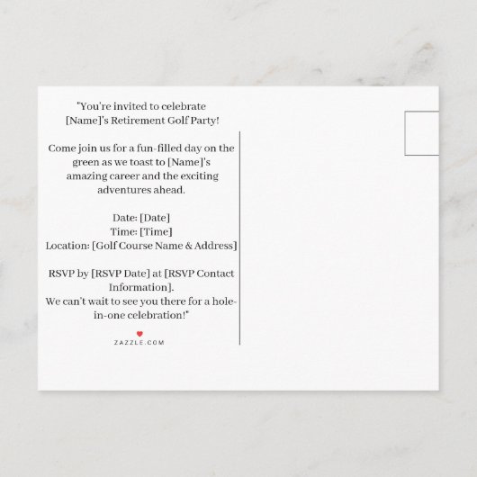 ゴルフの引退のためのシャム猫好き招待状 インビテーションポストカード (裏面)