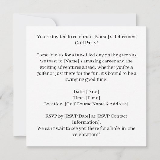 ゴルフの引退のためのシャム猫好き招待状 セーブザデート (裏面)