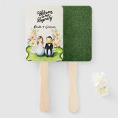 ゴルフの新郎新婦結婚がグリーンを着ている ハンドファン (正面&裏面)