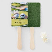 ゴルフの新郎新婦結婚がグリーンを着ている ハンドファン (正面&裏面)