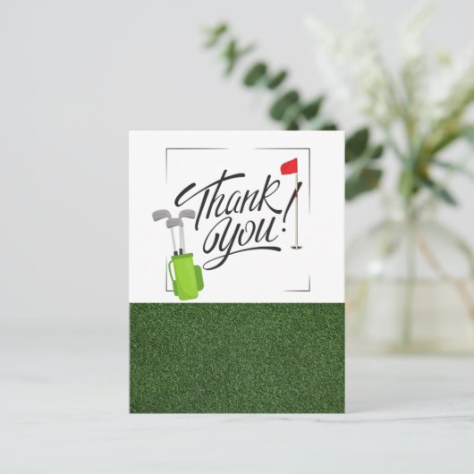 ゴルフの旗とゴルフバッグありがとう ポストカード (スタンド正面)