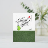 ゴルフの旗とゴルフバッグ付きの感謝 ポストカード (スタンド正面)