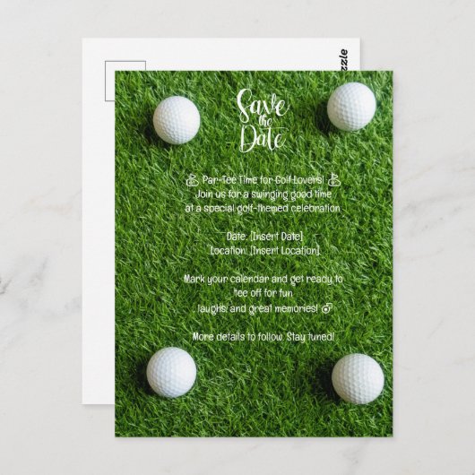 ゴルフの日付を保存:ゴルフをテーマにしたパーティの招待状 ポストカード (正面/裏面)