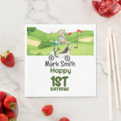 ゴルフの最初の誕生日1歳のゴルファーとカート スタンダードランチョンナプキン (インサイチュ)