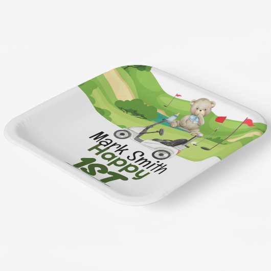 ゴルフの最初の誕生日1歳のゴルファーとカート ペーパープレート (傾斜あり)