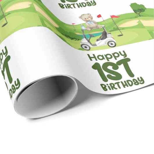 ゴルフの最初の誕生日1歳のゴルファーとカート ラッピングペーパー (ロールコーナー)