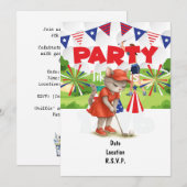 ゴルフの猫 ゴルファー パーティー 4日 7月 独立記念日 招待状 (正面/裏面)