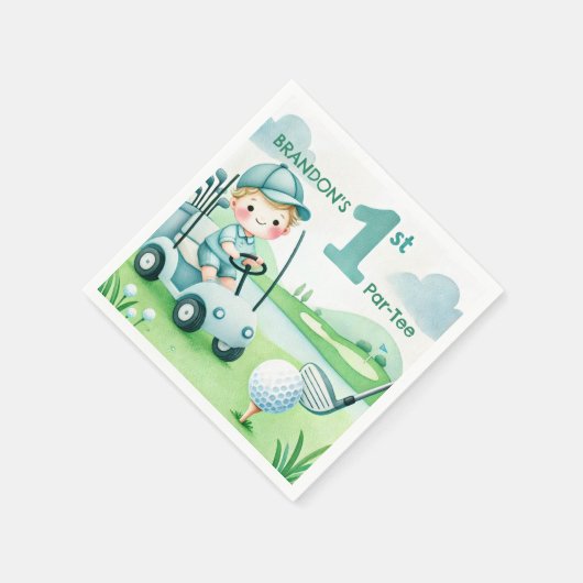 ゴルフの穴あき1歳の誕生日おめでとう スタンダードカクテルナプキン (角)