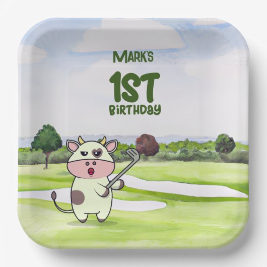 ゴルフの第1の誕生日1年ゴルファーの番号 ペーパープレート (正面)