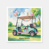 ゴルフの第1バースデーゴルファーが1回転している スタンダードカクテルナプキン (正面)