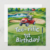 ゴルフの第1バースデーゴルファーが1回転している 招待状 (正面/裏面)