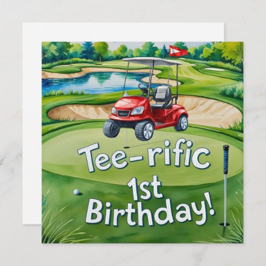 ゴルフの第1バースデーゴルファーが1回転している 招待状 (正面/裏面)