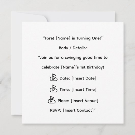 ゴルフの第1バースデーゴルファーが1回転している 招待状 (裏面)