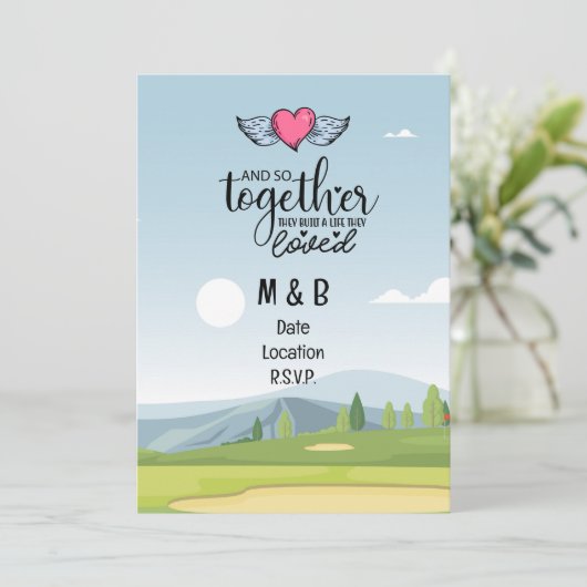 ゴルフの結婚式はコースの日付の招待を保存する 招待状 (スタンド正面)