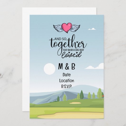 ゴルフの結婚式はコースの日付の招待を保存する 招待状 (正面/裏面)