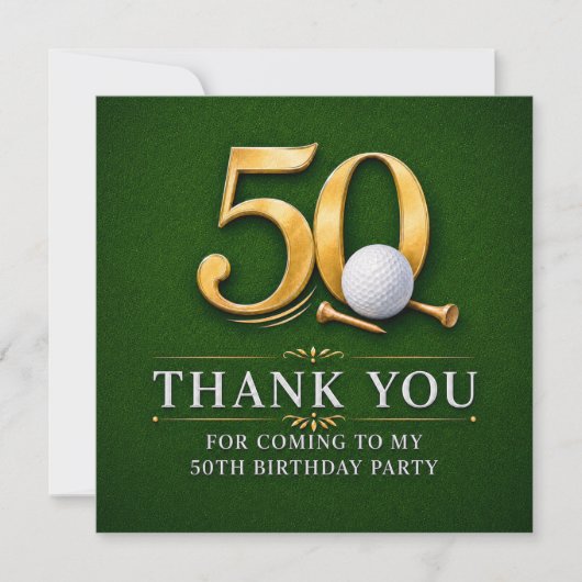 ゴルフの緑でお礼の気持ちを伝える50歳の誕生日カード サンキューカード (正面)