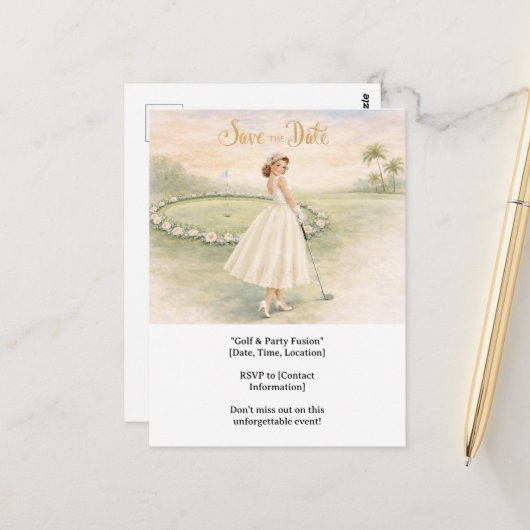 ゴルフの花嫁のためのゴルファー女性がゴルフを楽しむ ポストカード (正面/裏面インサイチュ)