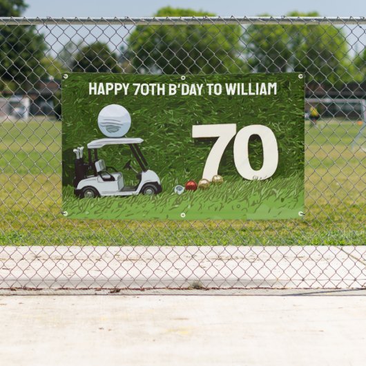 ゴルフの誕生日パーティーをカートとボールとゴルファーに 横断幕 (インサイチュ)