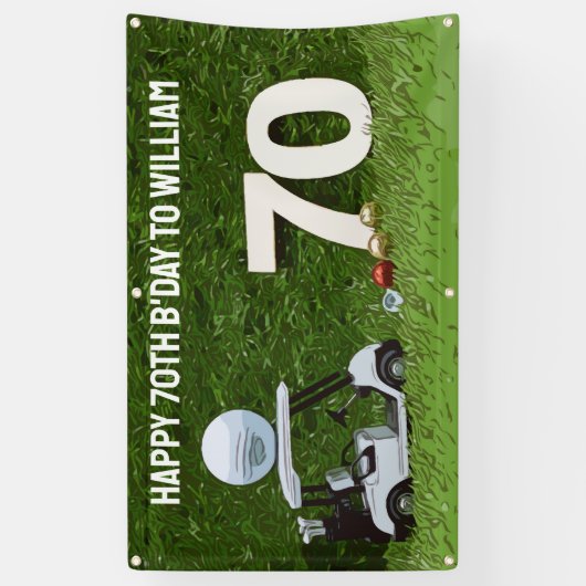 ゴルフの誕生日パーティーをカートとボールとゴルファーに 横断幕 (縦)