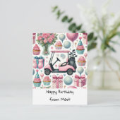 ゴルフの誕生日ピンクテーマ 女性ゴルファー向け ポストカード (スタンド正面)