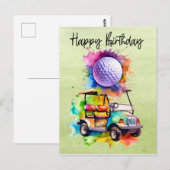 ゴルフの誕生日　ゴルフカート　水彩画 ポストカード (正面/裏面)
