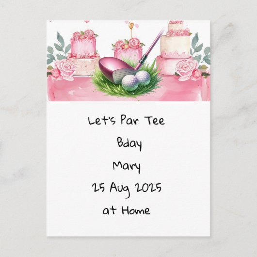 ゴルフの誕生日 ピンクのテーマ レディーゴルファー向け ポストカード (正面)