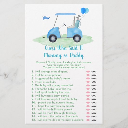 ゴルフの赤ちゃんシャワー誰がゲームを言ったか推測 (正面)